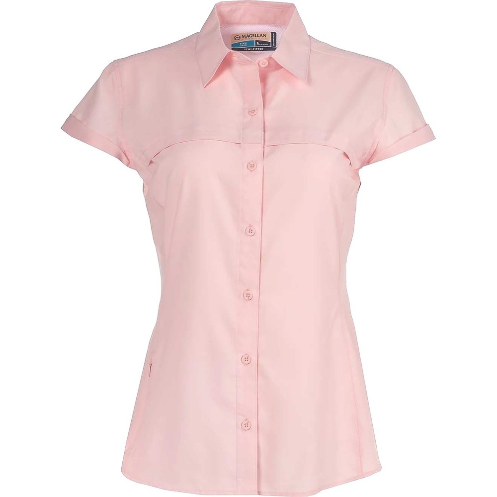 Magellan Outdoors Pink Button Down Shirt; Semi-Fitted, Moisture-Wicking Top